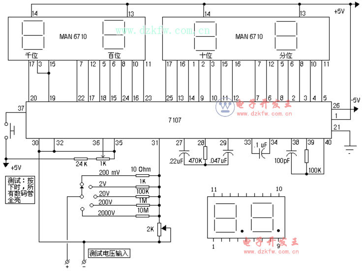 icl7107中文资料详细(icl7107引脚图及功能_积分电路,数字电压表)