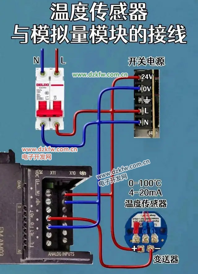 温度传感器与200SMART模拟量模块的接线图