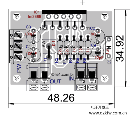LM3886紧凑型功放元件布局图