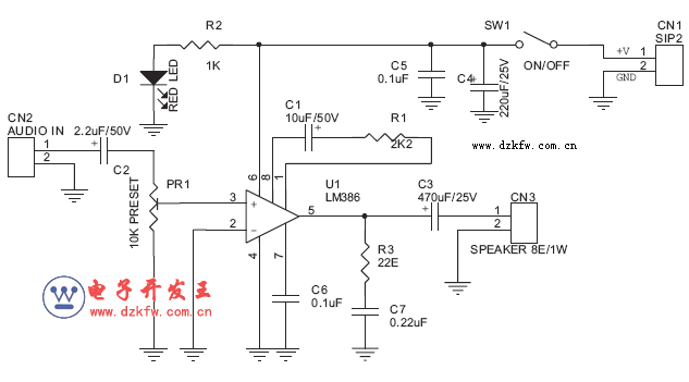 LM386微型音频放大器电路原理图