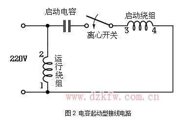 d电容起动型接线电路，单相电机启动电路